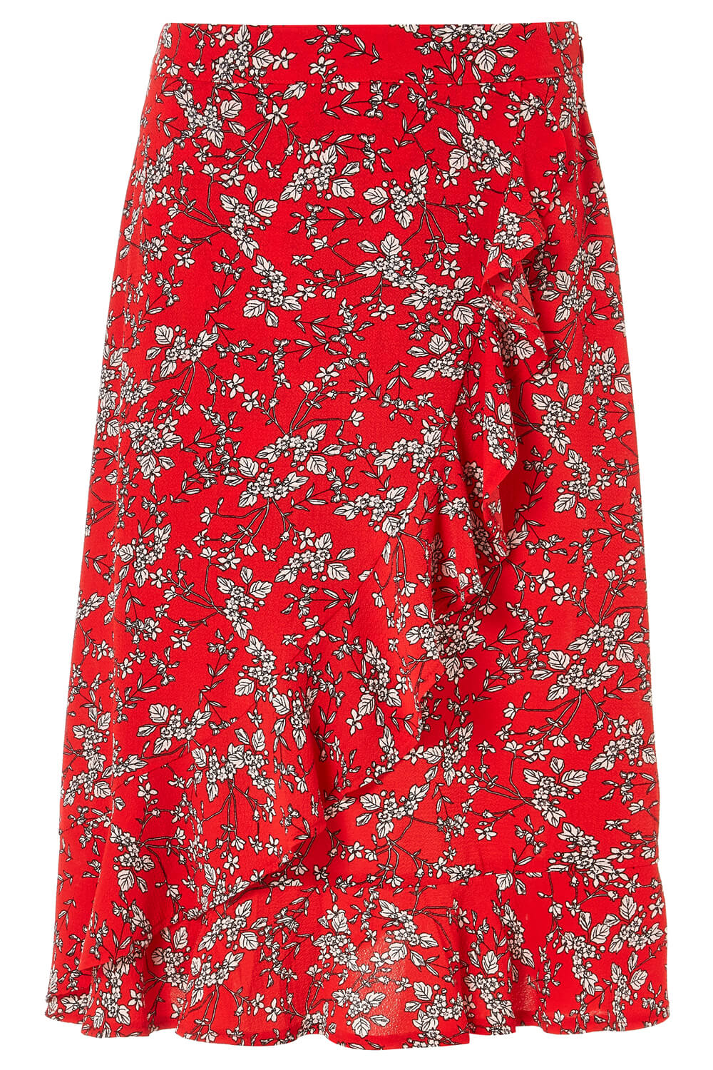 Ditsy Floral Ruffle Detail Skirt in Red - Roman Originals UK