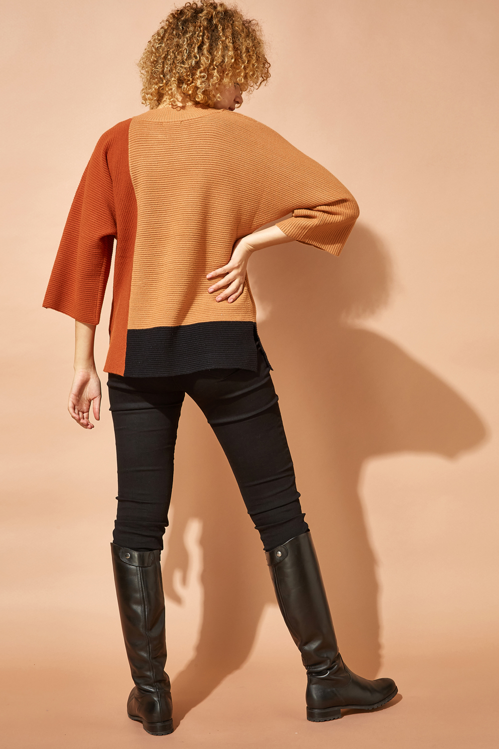 Rust Colour Block Ribbed Jumper, Image 3 of 4