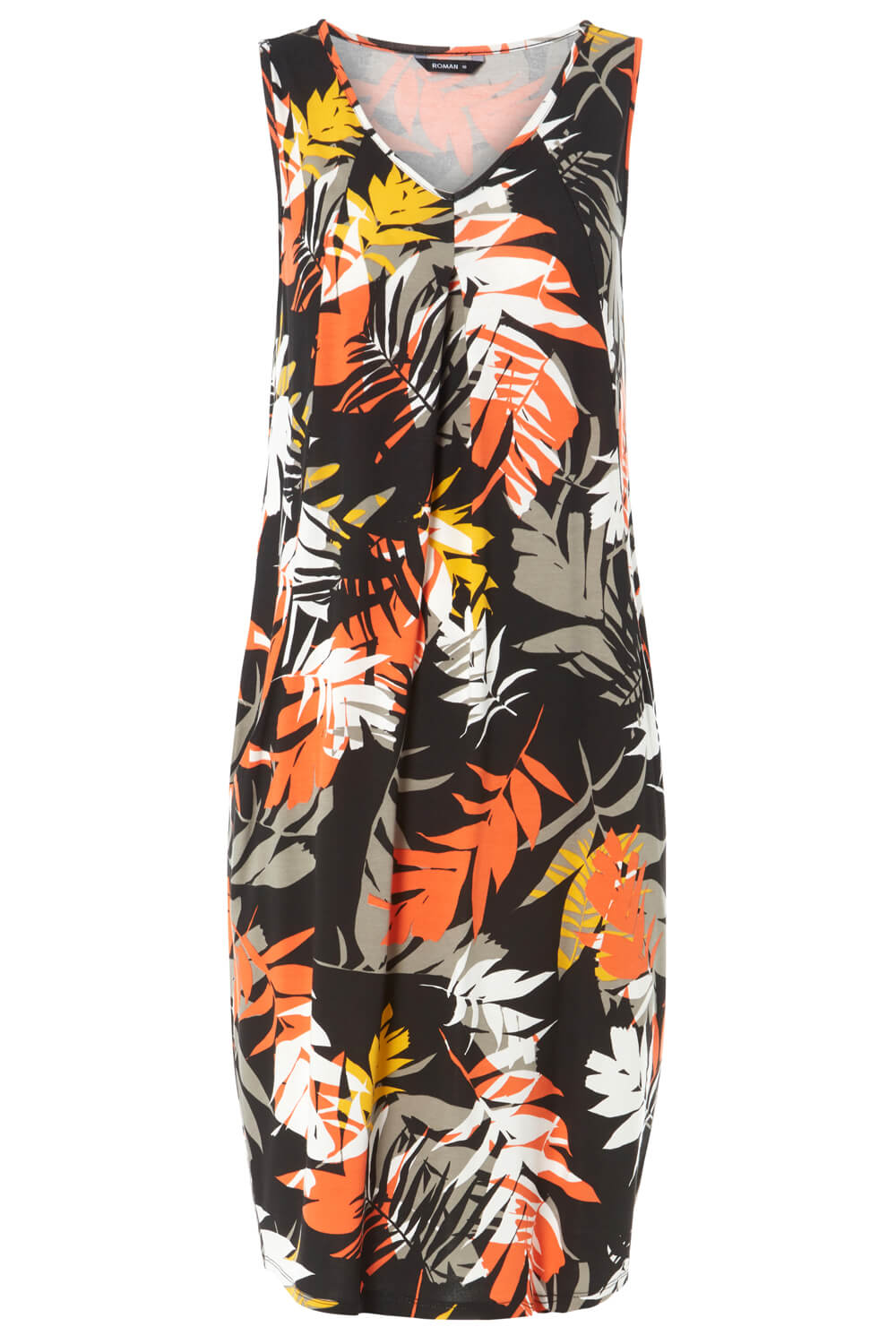 ORANGE Tropical Print Pocket Cocoon Dress, Image 5 of 5