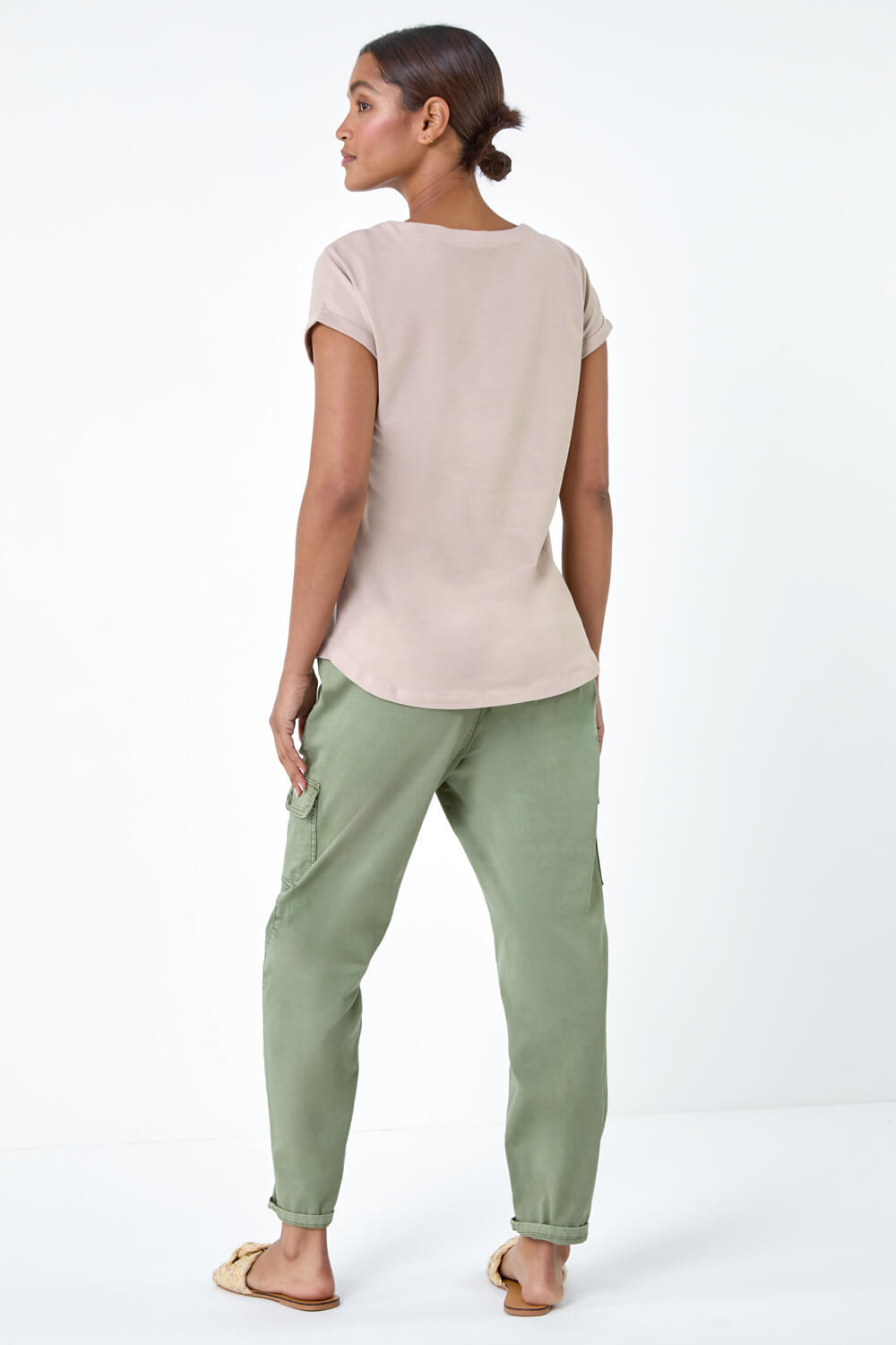 Natural  Plain Stretch Cotton Jersey T-Shirt, Image 3 of 5