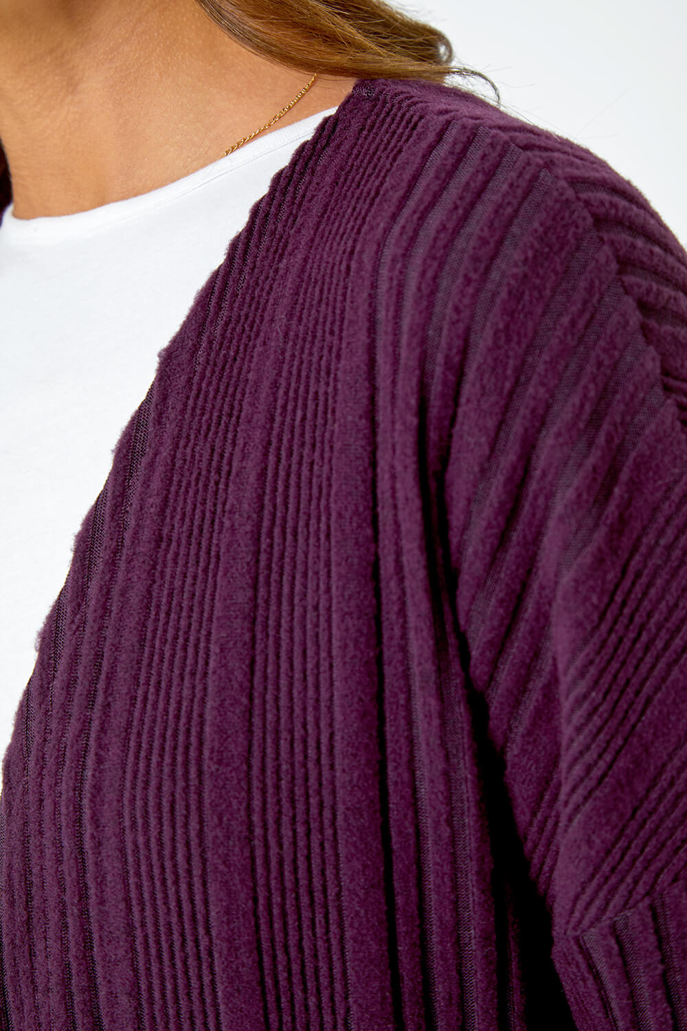 Purple Ribbed Longline Stretch Knit Cardigan, Image 5 of 5