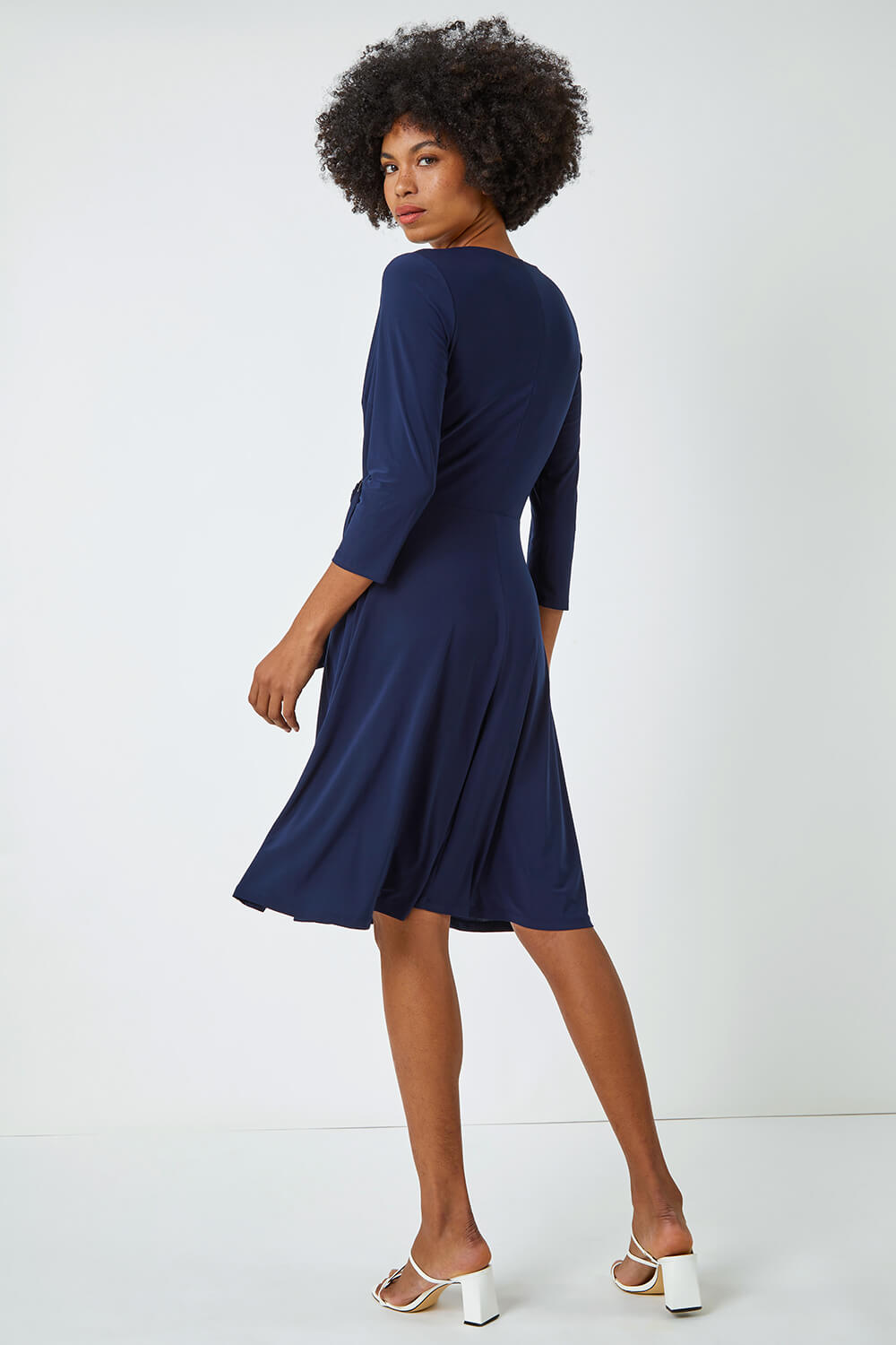 Navy  Ring Buckle Wrap Stretch Dress, Image 3 of 5