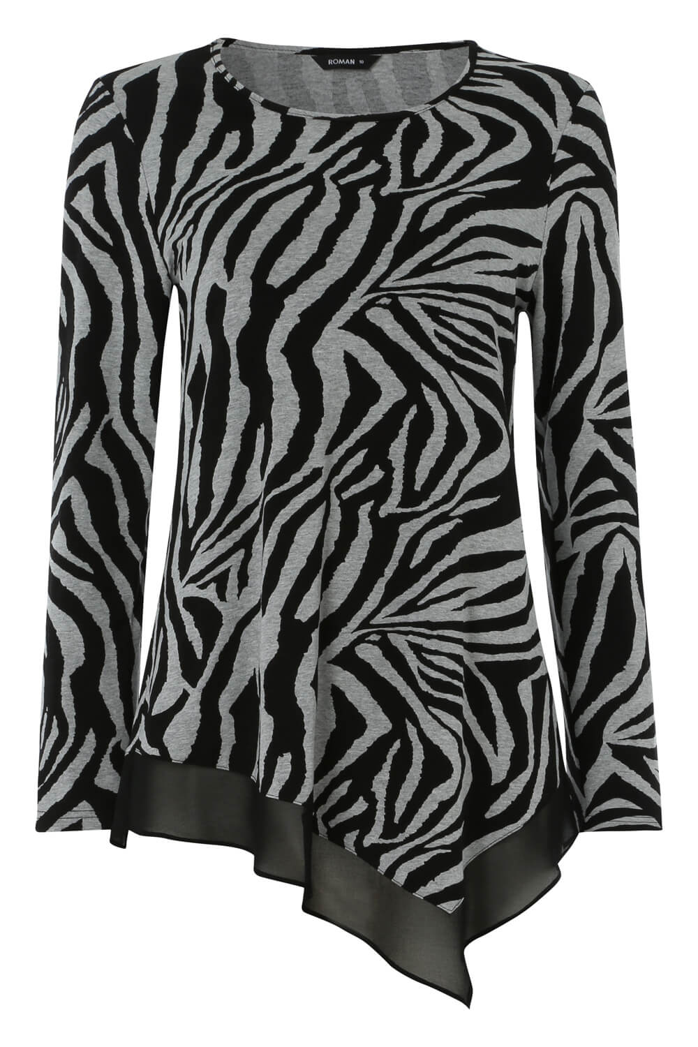 Grey Zebra Print Chiffon Hem Top, Image 4 of 8