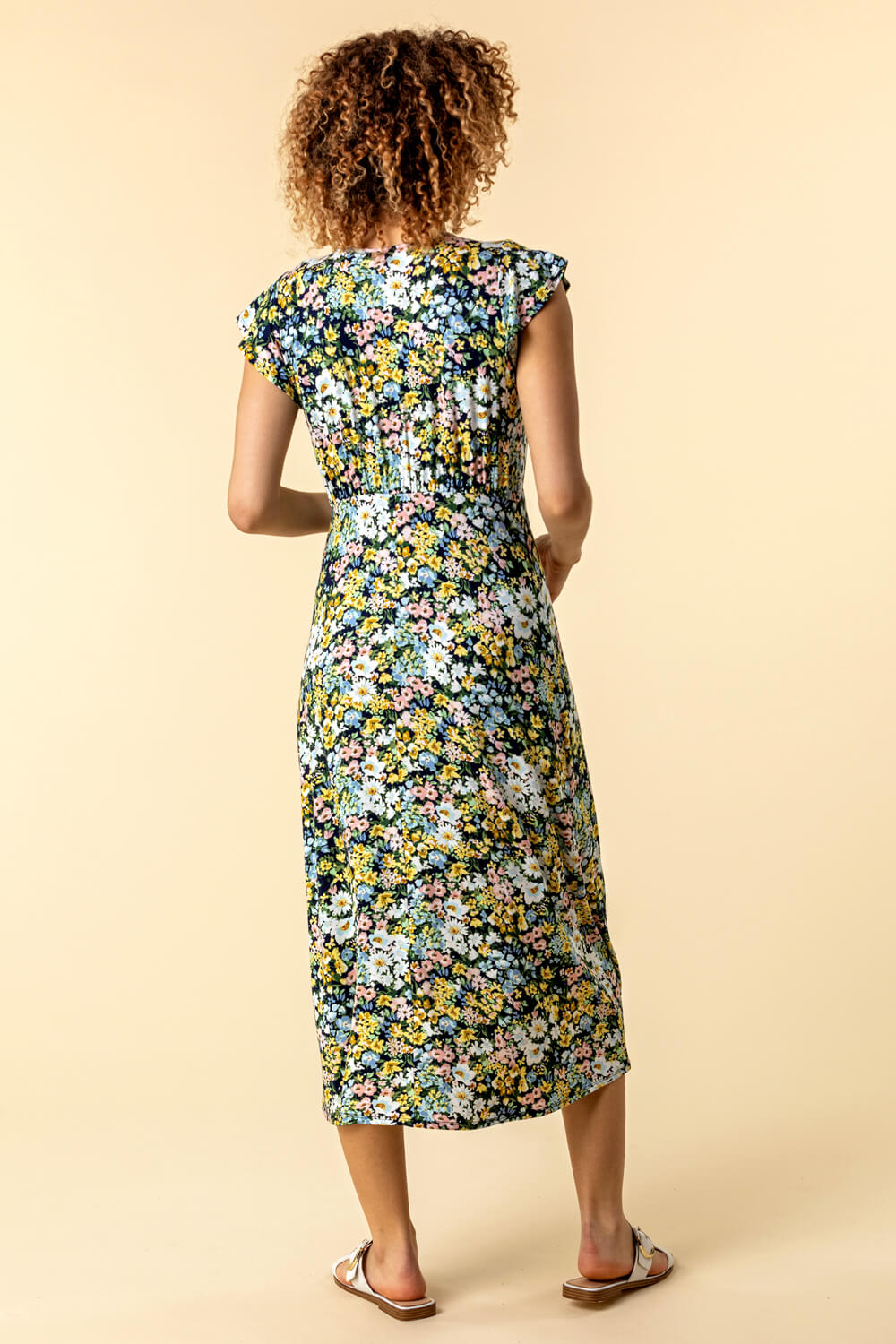 Multi  Floral Print Frill Sleeve Dress, Image 2 of 5