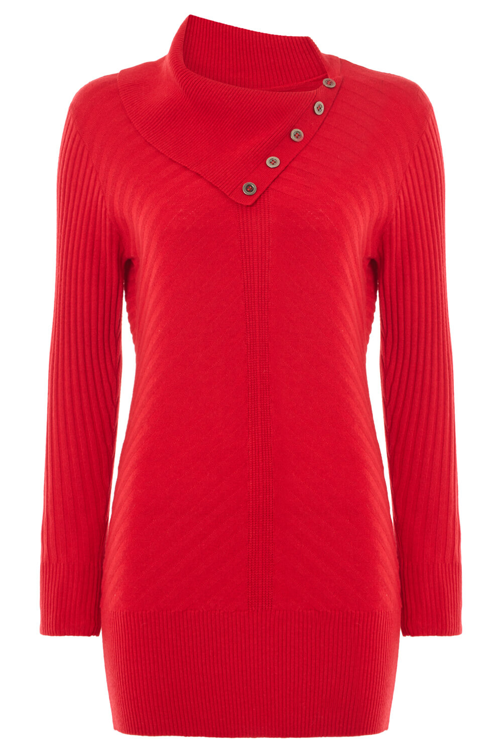 Red Split Button Neck Chevron Ribbed Tunic, Image 5 of 5