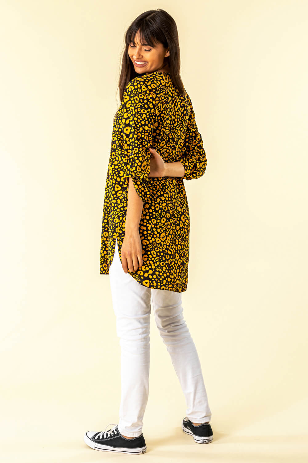 Amber Longline Animal Print Button Top, Image 3 of 4