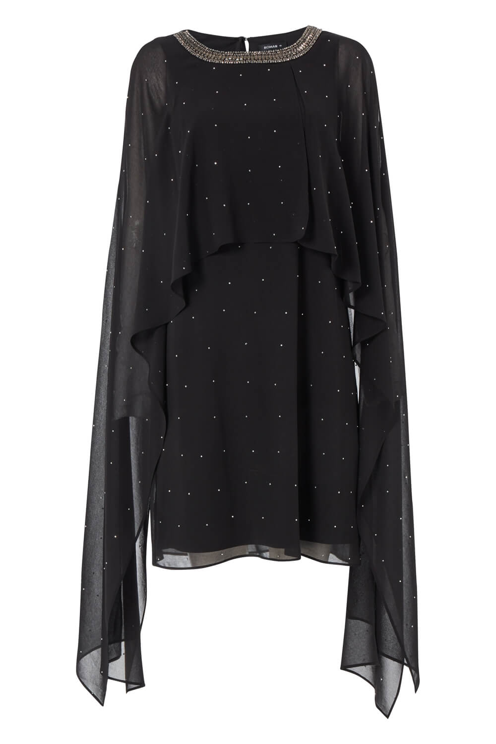 Black Diamante Embellished Split Sleeve Dress, Image 4 of 4