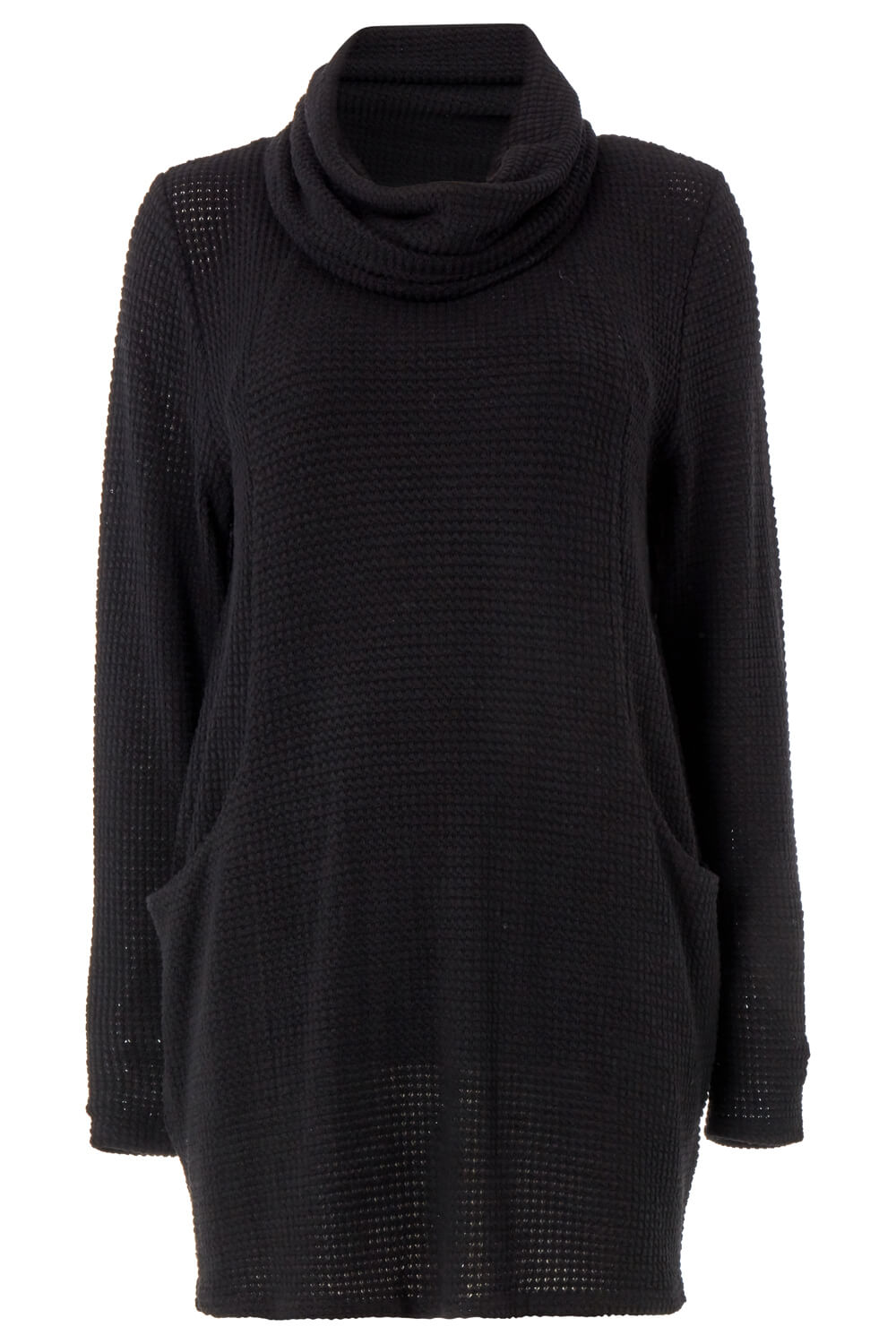 Black Textured Longline Top with Snood, Image 6 of 6