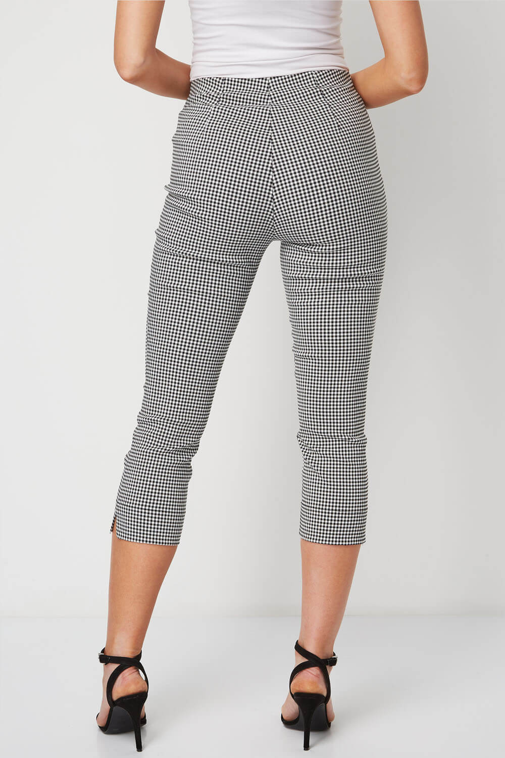 Black Gingham Cropped Stretch Trouser, Image 2 of 5