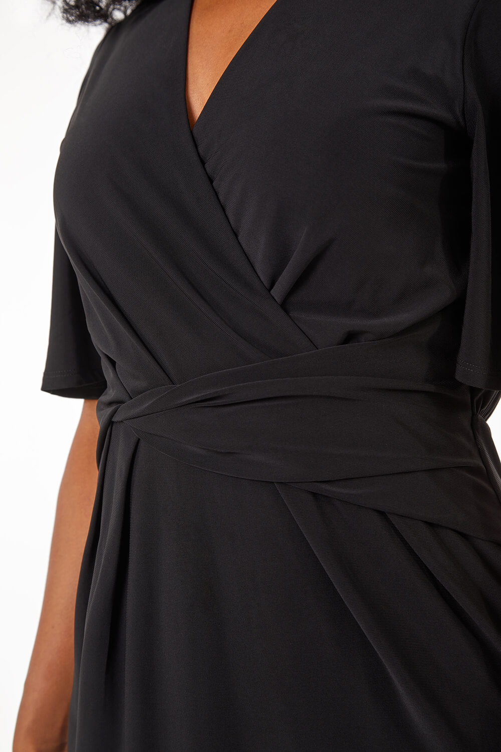 Black Petite Angel Sleeve Midi Dress, Image 5 of 5