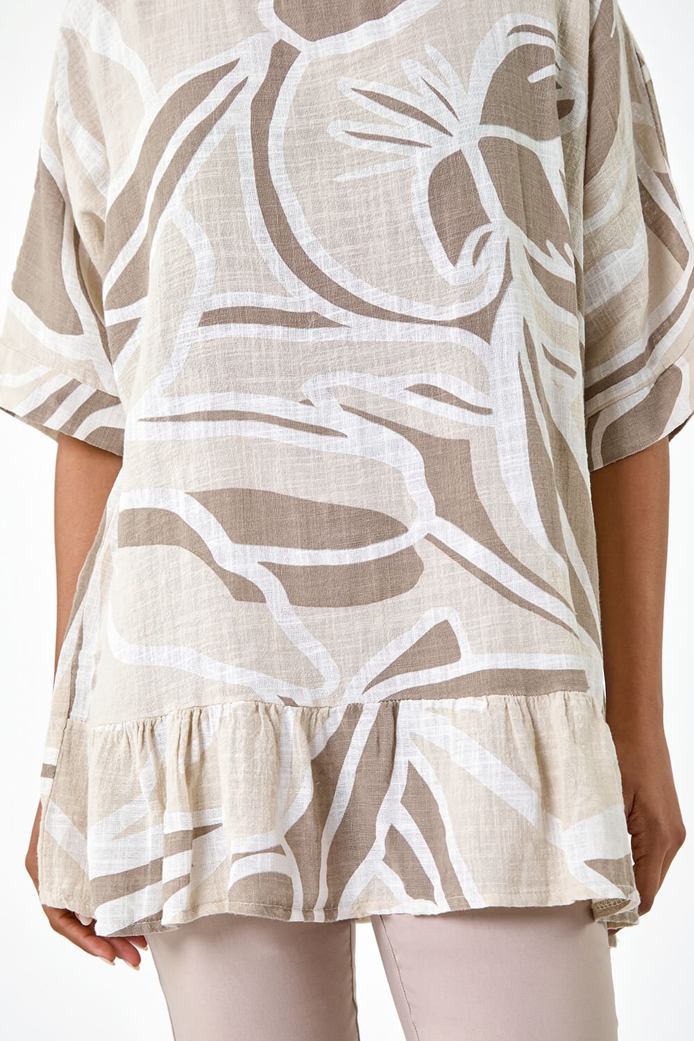 Taupe Cotton Oversized Leaf Tunic Top, Image 5 of 5