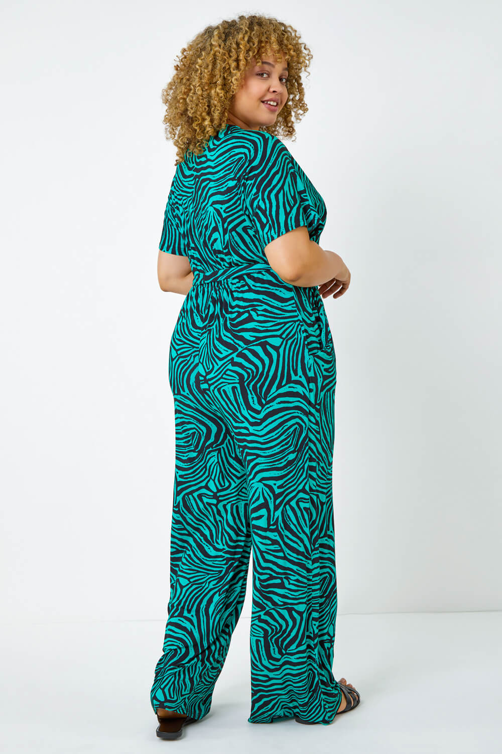 Green Curve Animal Print Stretch Jumpsuit, Image 3 of 5
