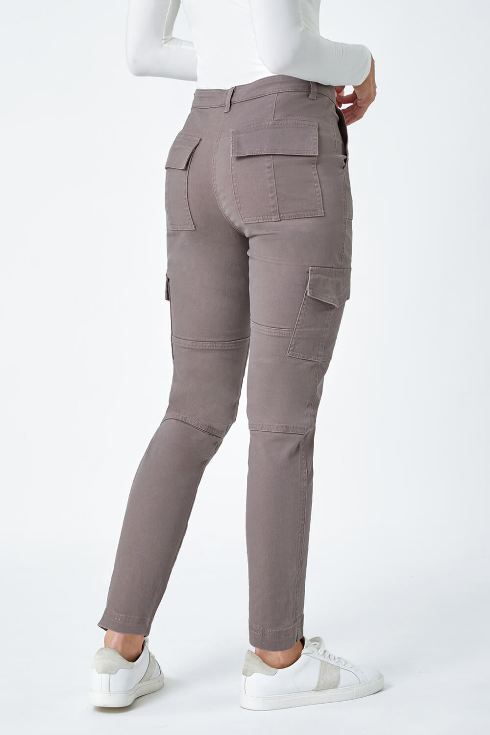 Taupe Cotton Blend Cargo Stretch Jegging, Image 3 of 5