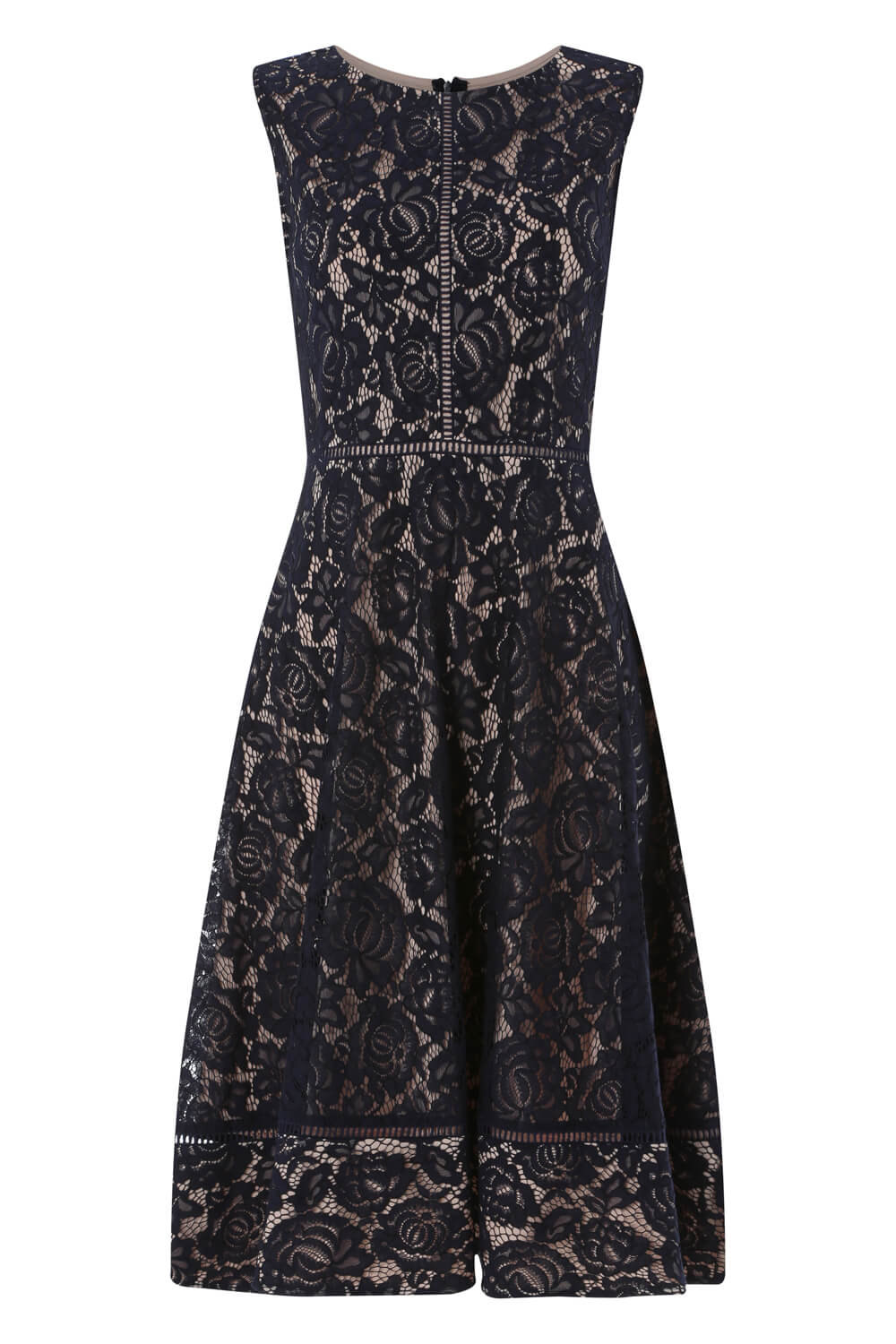 Fit And Flare Lace Midi Dress in Navy - Roman Originals UK