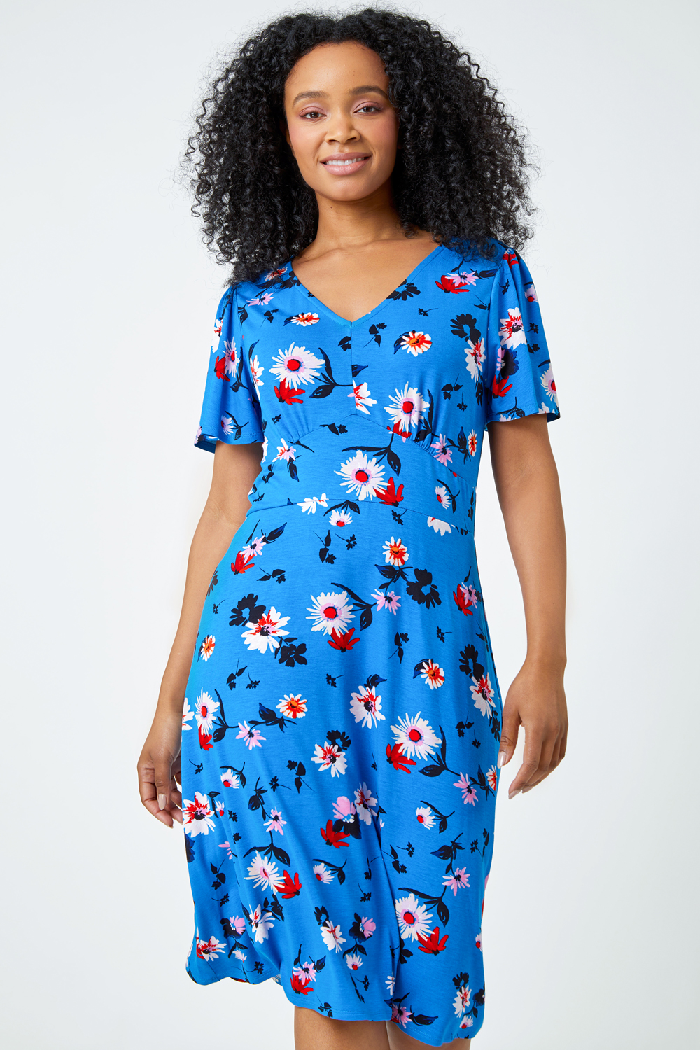 Turquoise Petite Floral Print Stretch Dress, Image 2 of 5