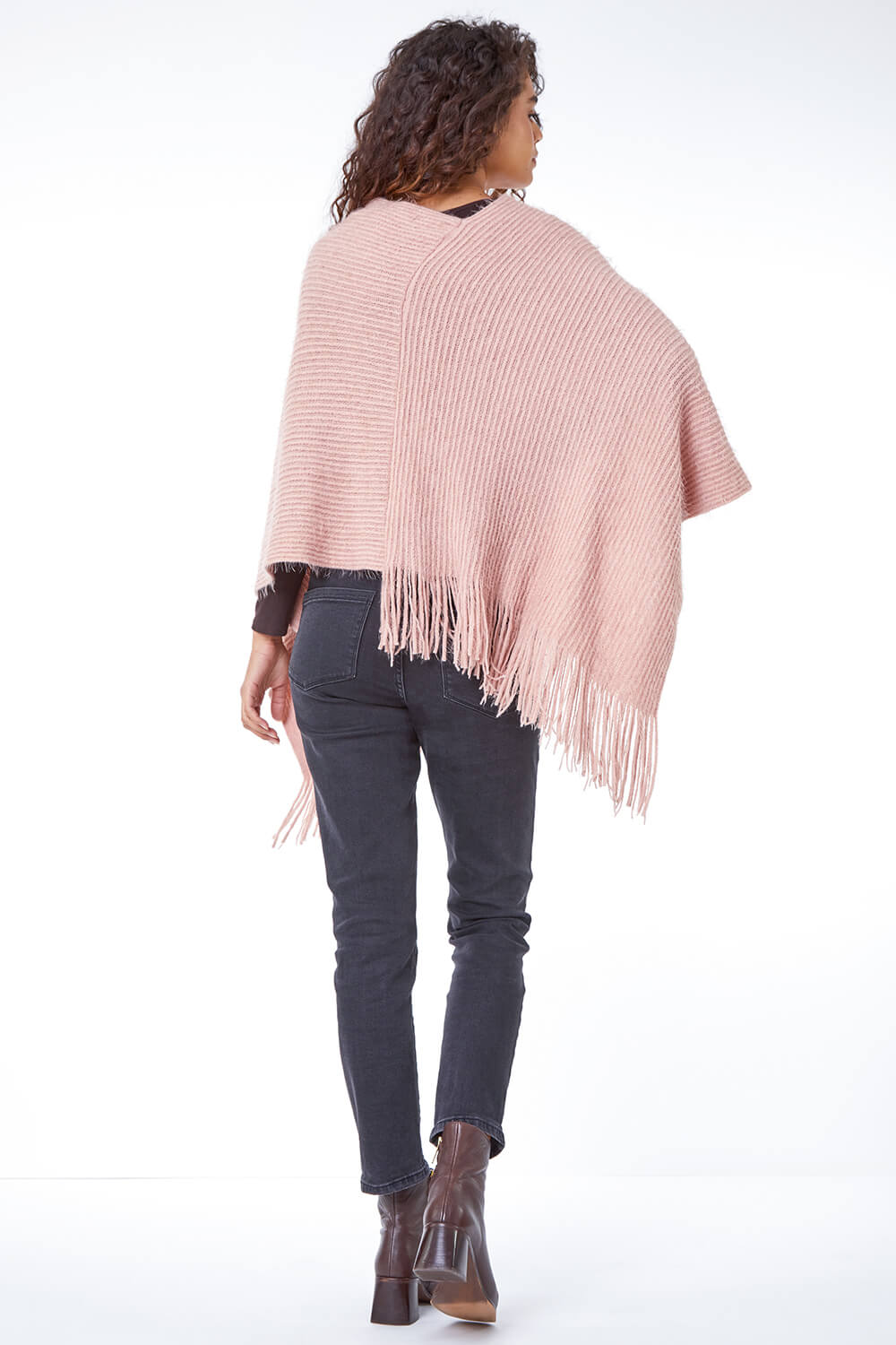 Fluffy Ribbed Poncho in Light Pink - Roman Originals UK