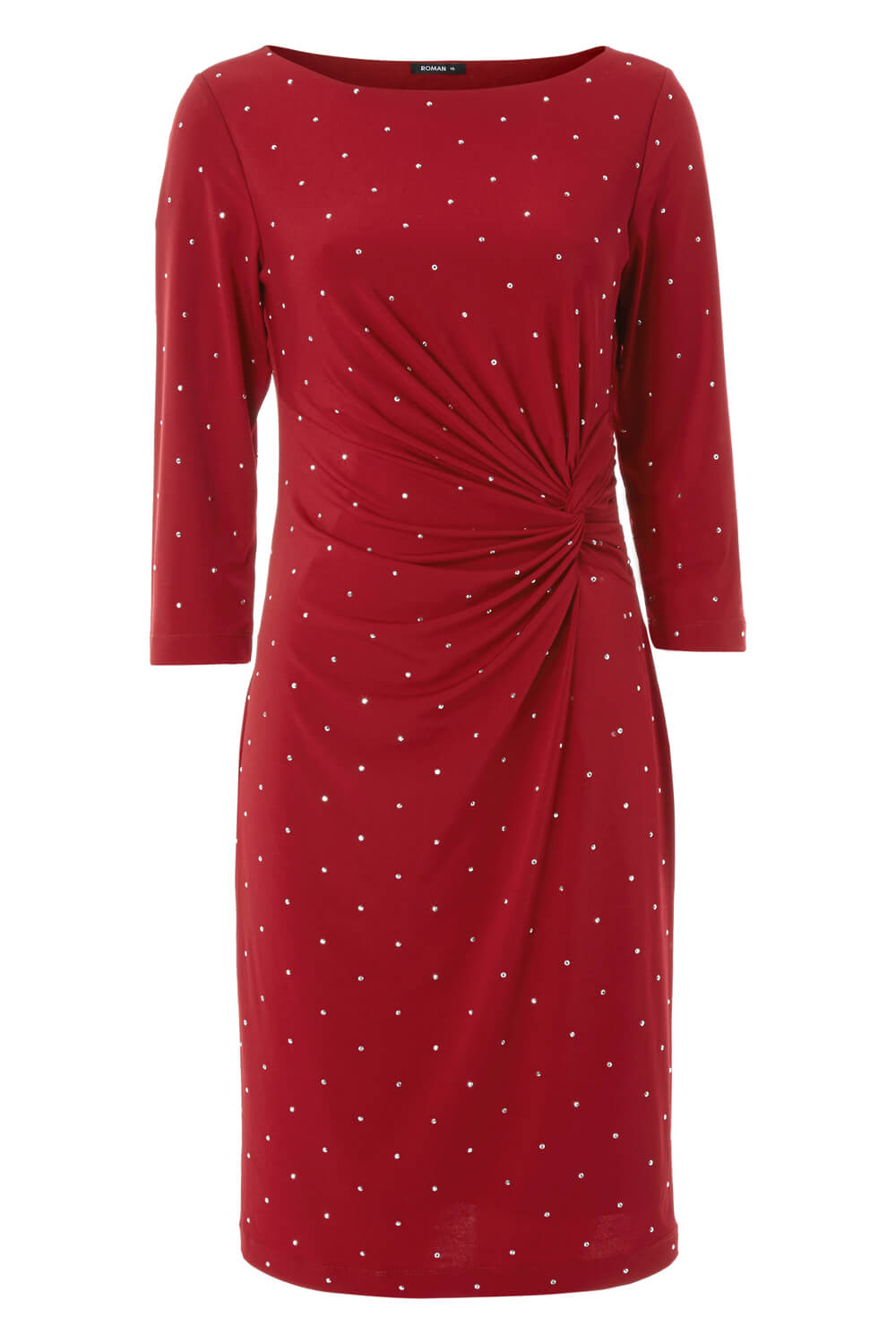 Red Embellished Twist Waist Dress, Image 5 of 5