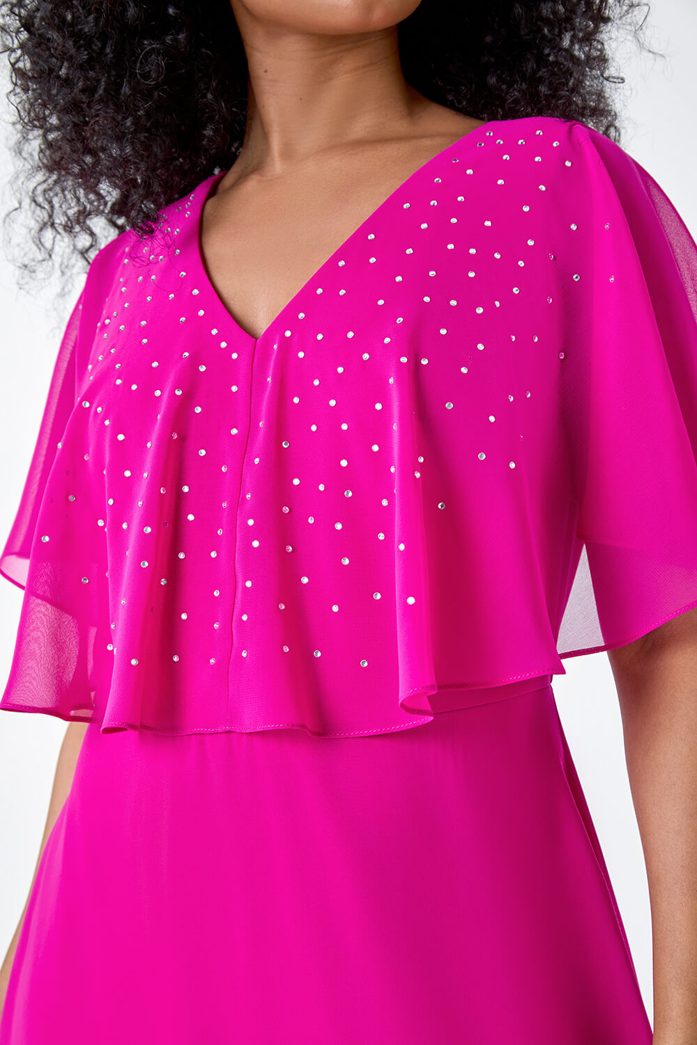 PINK Petite Embellished Chiffon Midi Cape Dress, Image 5 of 5