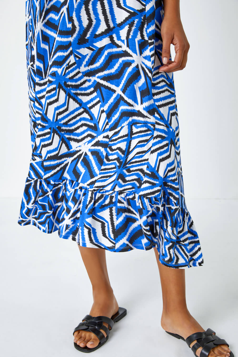 Blue Abstract Print Pocket Midi Dress | Roman UK
