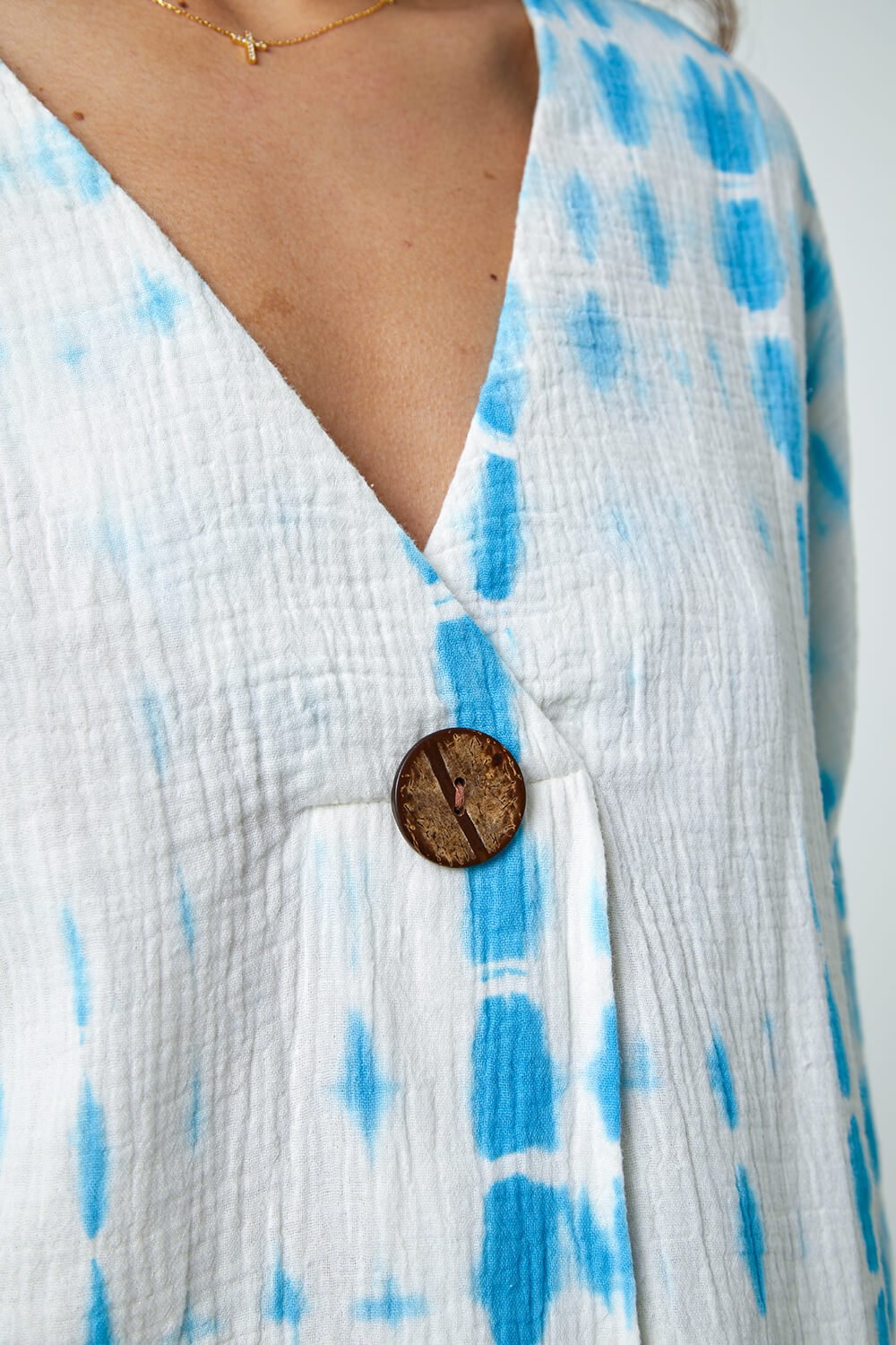 Aqua Cotton Tie Dye Button Detail Top, Image 5 of 5