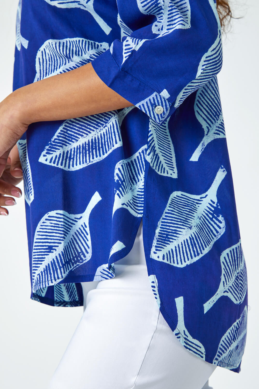 Blue Leaf Print Relaxed Tunic Top, Image 5 of 5