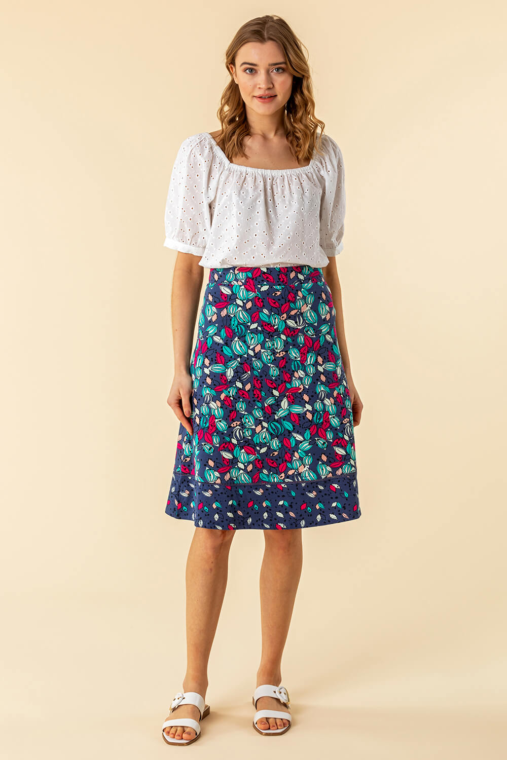 Multi  A Line Leaf Print Skirt, Image 4 of 4
