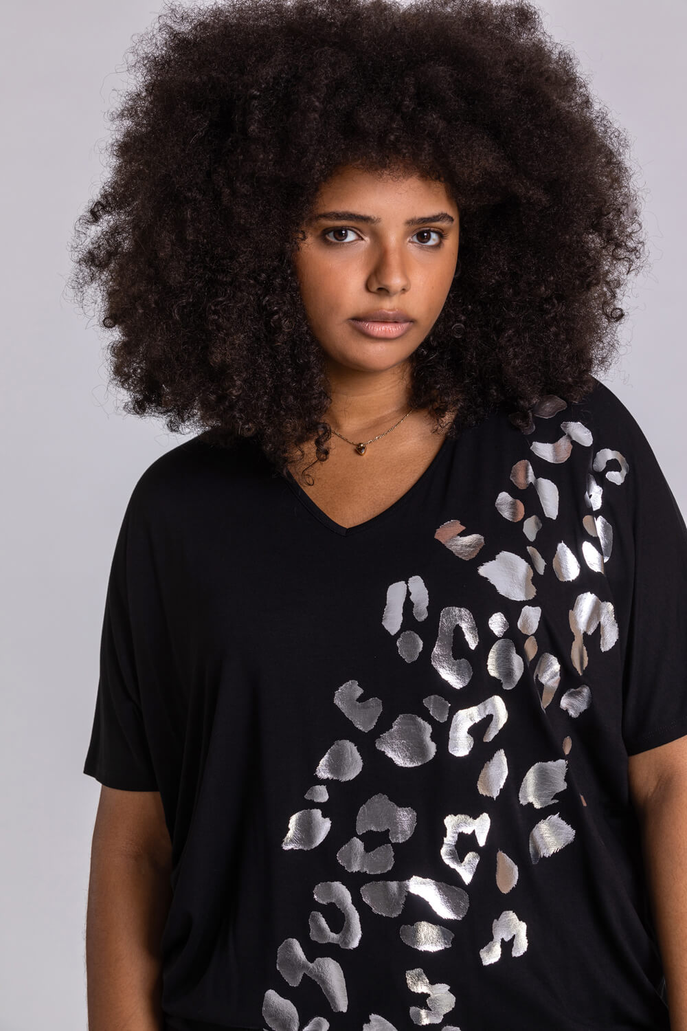 Black Curve Embellished Animal Print T-Shirt, Image 4 of 4