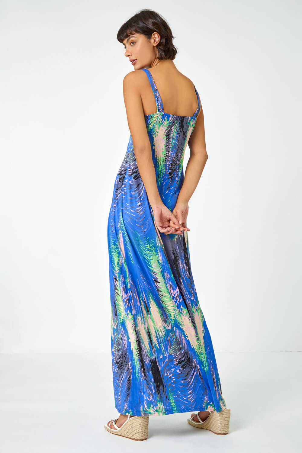 Royal Blue Abstract Print Maxi Stretch Dress, Image 3 of 5