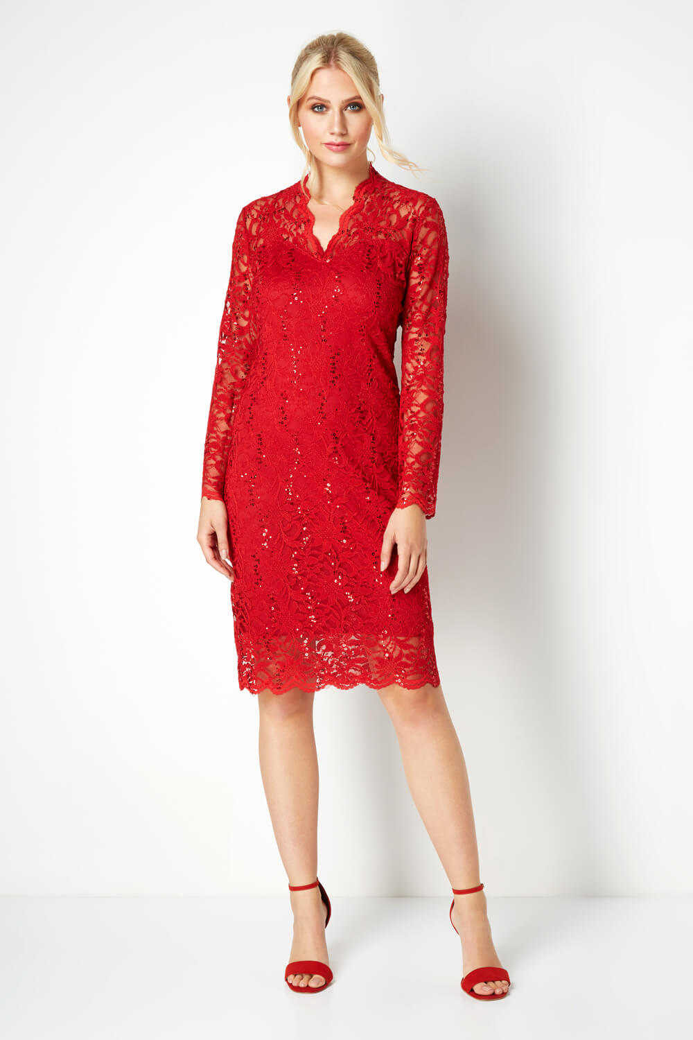Lace and Sequin Long Sleeves Dress in 