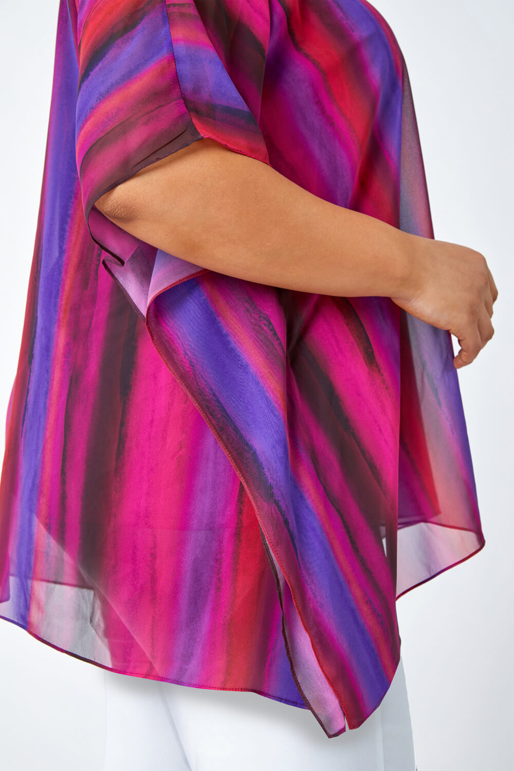 PINK Curve Stripe Chiffon Overlay Top, Image 5 of 5