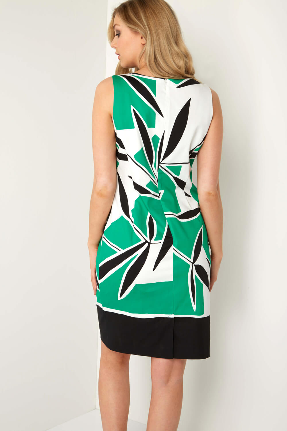 Emerald Leaf Print A Line Cotton Dress, Image 2 of 3
