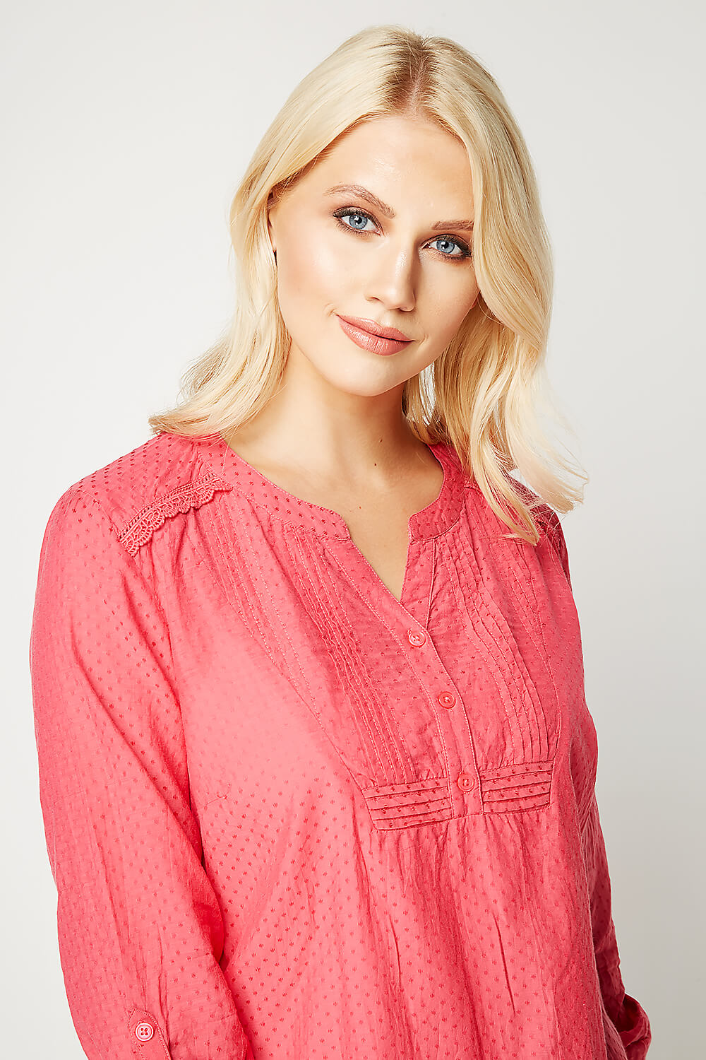 PINK Roll Sleeve Cotton Top, Image 3 of 4