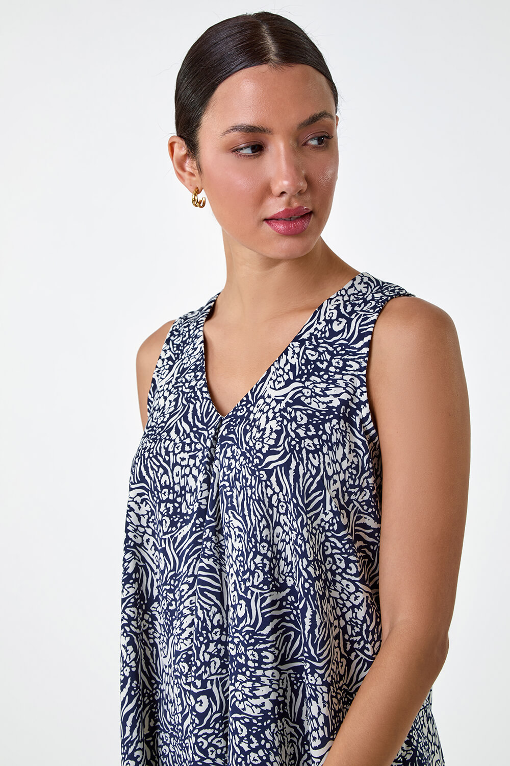 Navy  Animal Print Pleat Front Top, Image 4 of 5