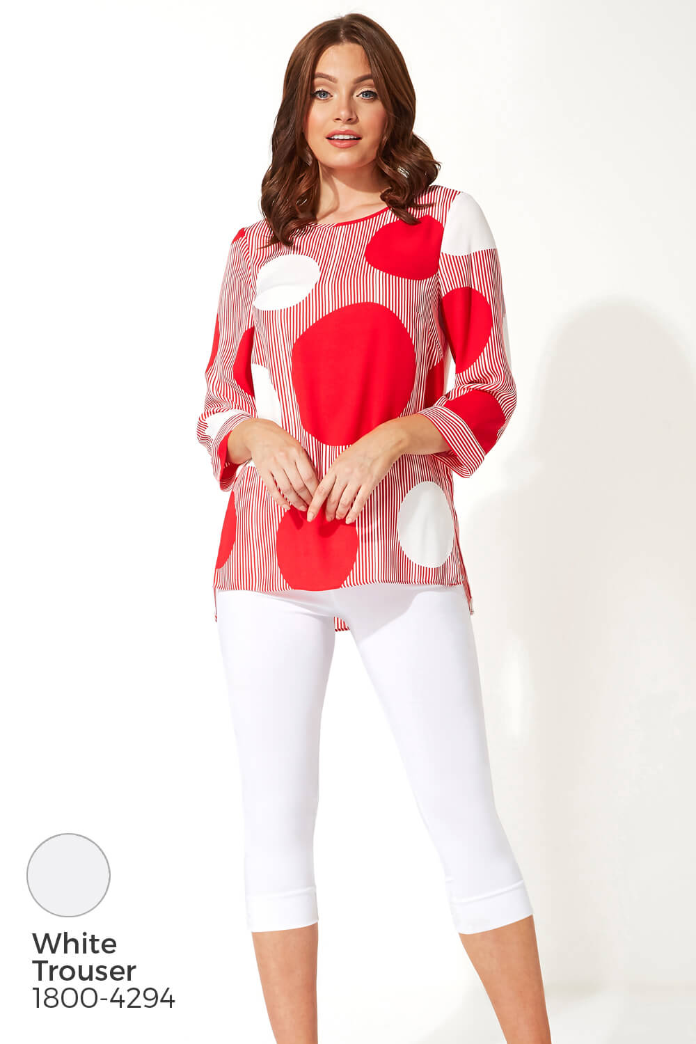 Red Spot Print 3/4 Sleeve Top, Image 5 of 8