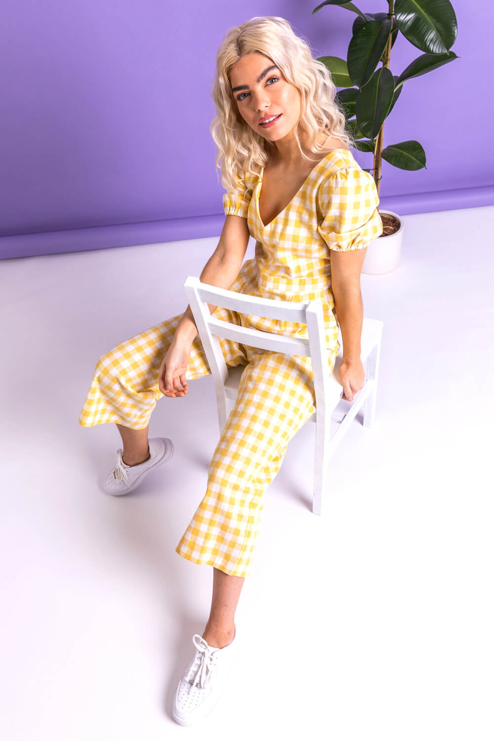 Yellow Gingham Check Jumpsuit, Image 4 of 5