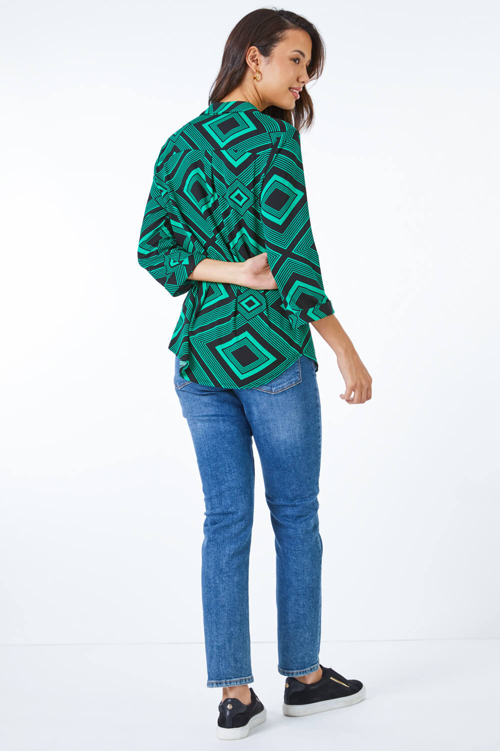 Green Geometric Stretch Jersey Shirt, Image 3 of 5