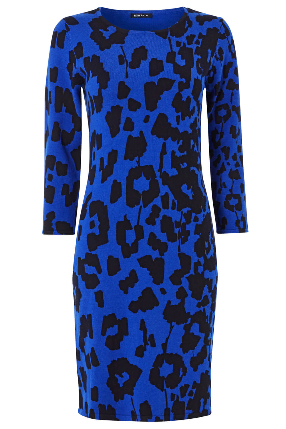 Royal Blue Leopard Print Knitted Dress, Image 4 of 4