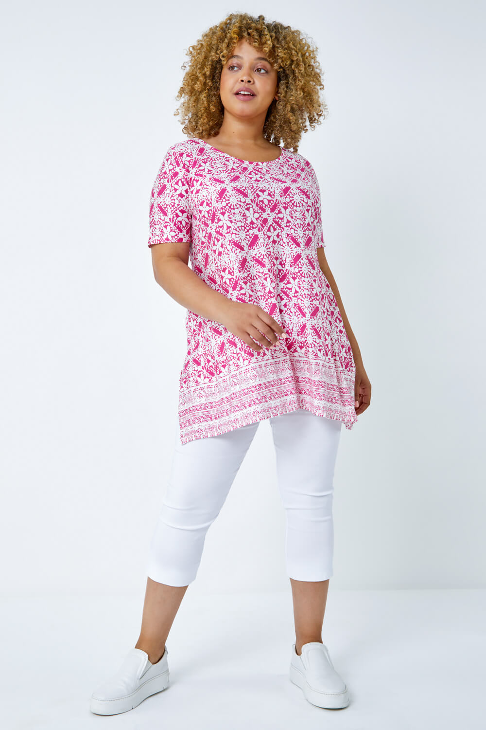 PINK Curve Tile Print Stretch Top, Image 4 of 5