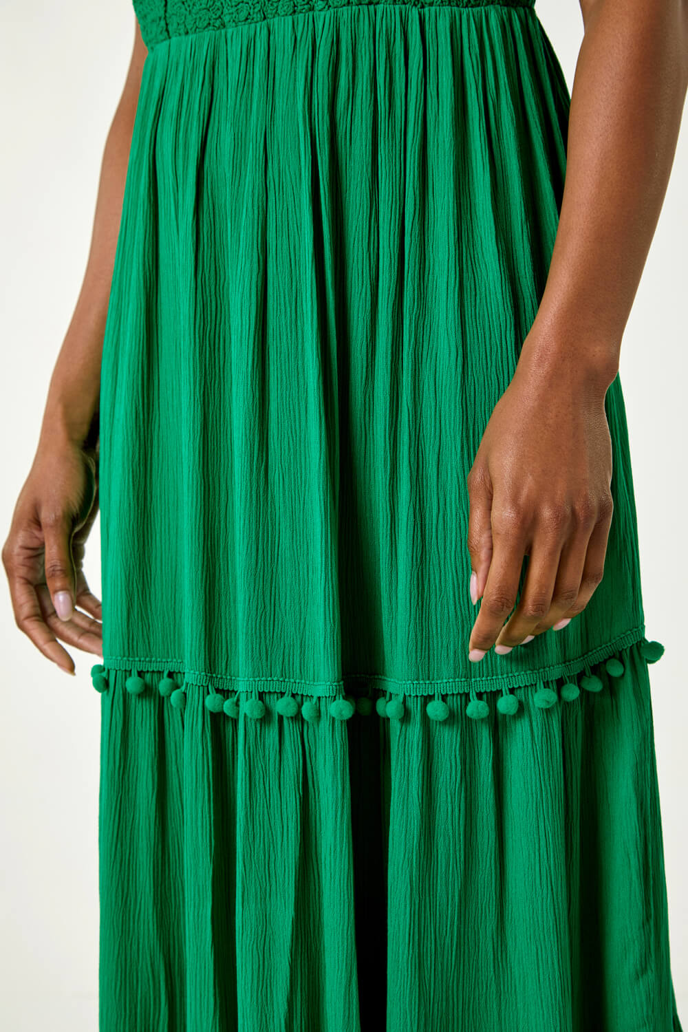 Green Crochet Detail Cotton Blend Maxi Dress, Image 5 of 5