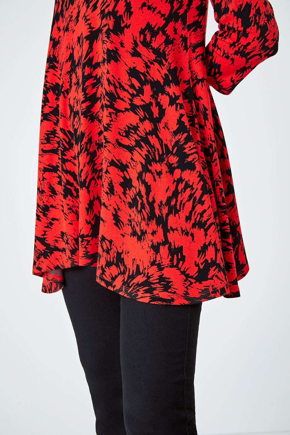 Red Abstract Print Hanky Hem Tunic Top, Image 5 of 5