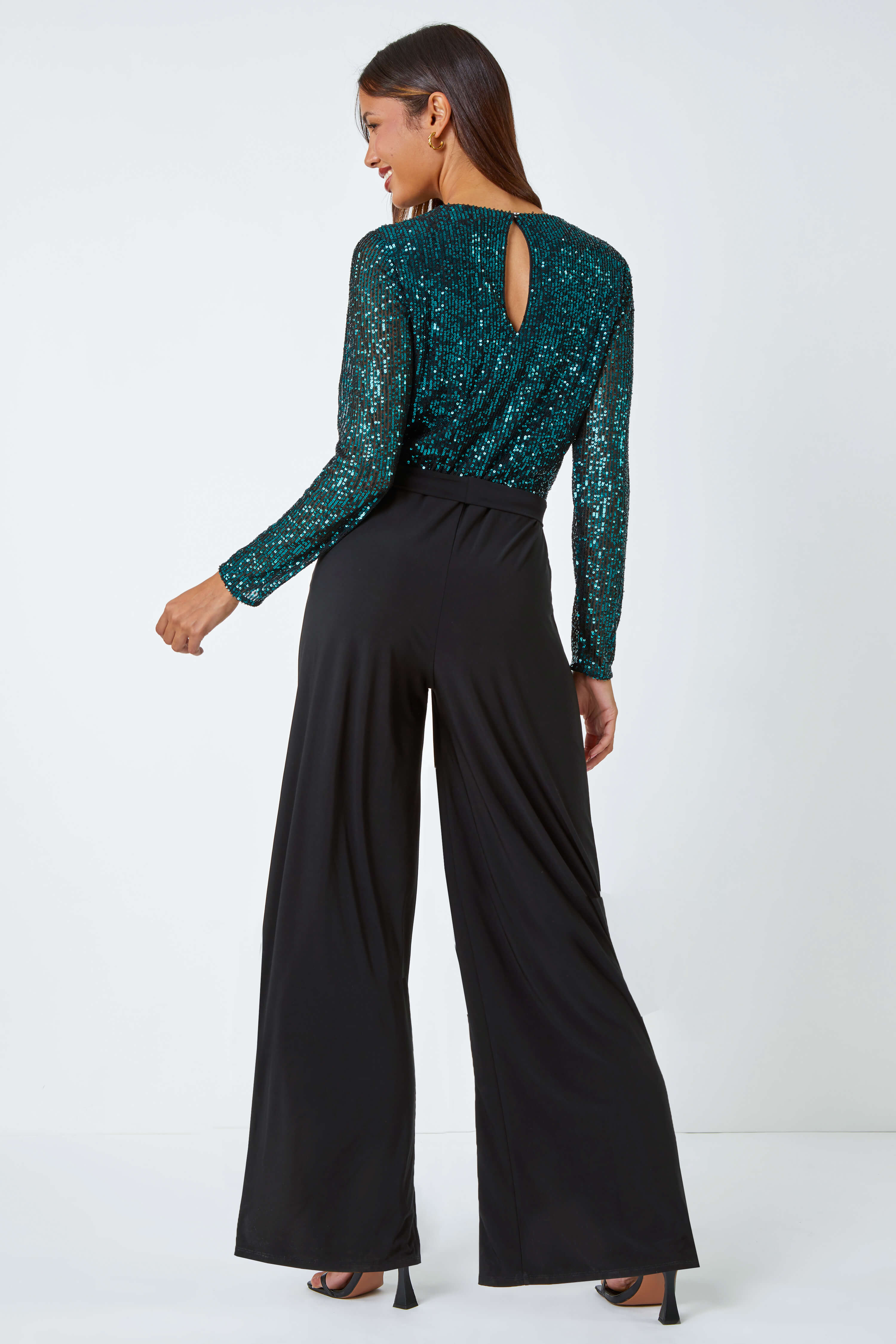 Celebrating Romance Emerald Green Long Sleeve Wide-Leg Jumpsuit