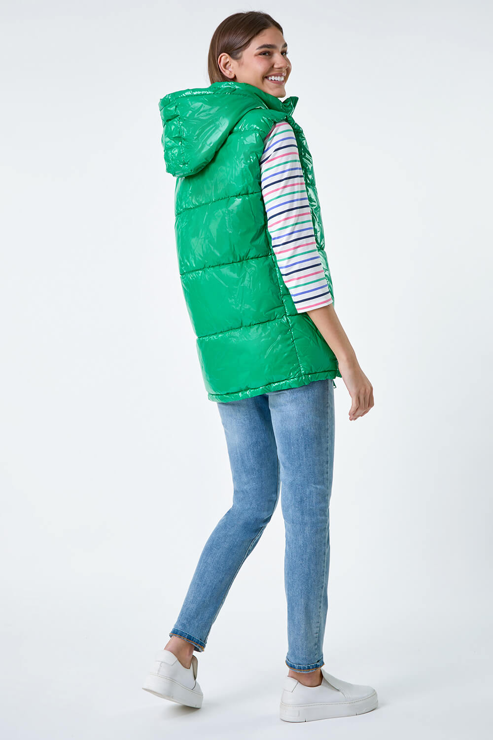 Green Patent Hooded Gilet, Image 3 of 6