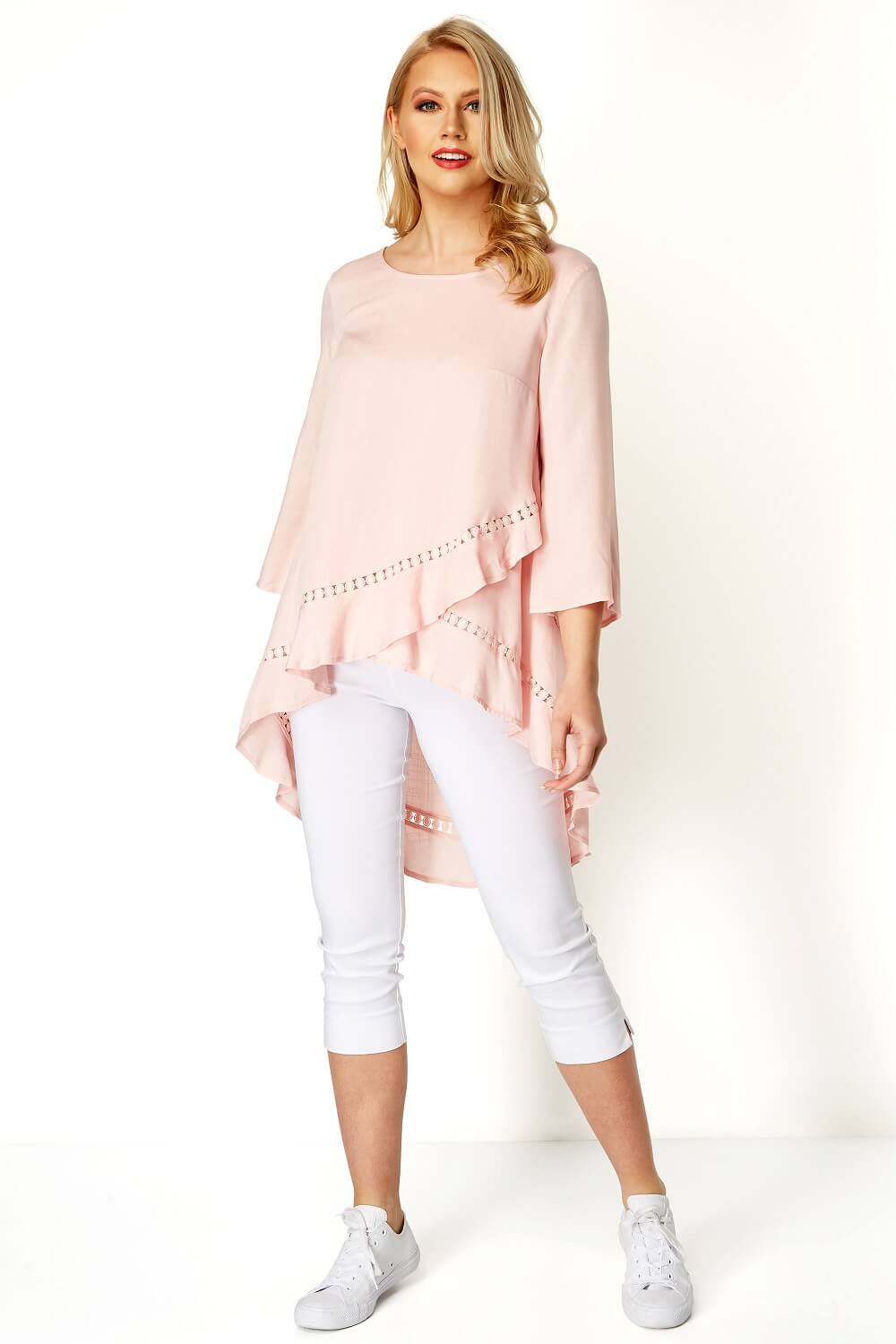 Light Pink Lace Dip Back Top, Image 2 of 8