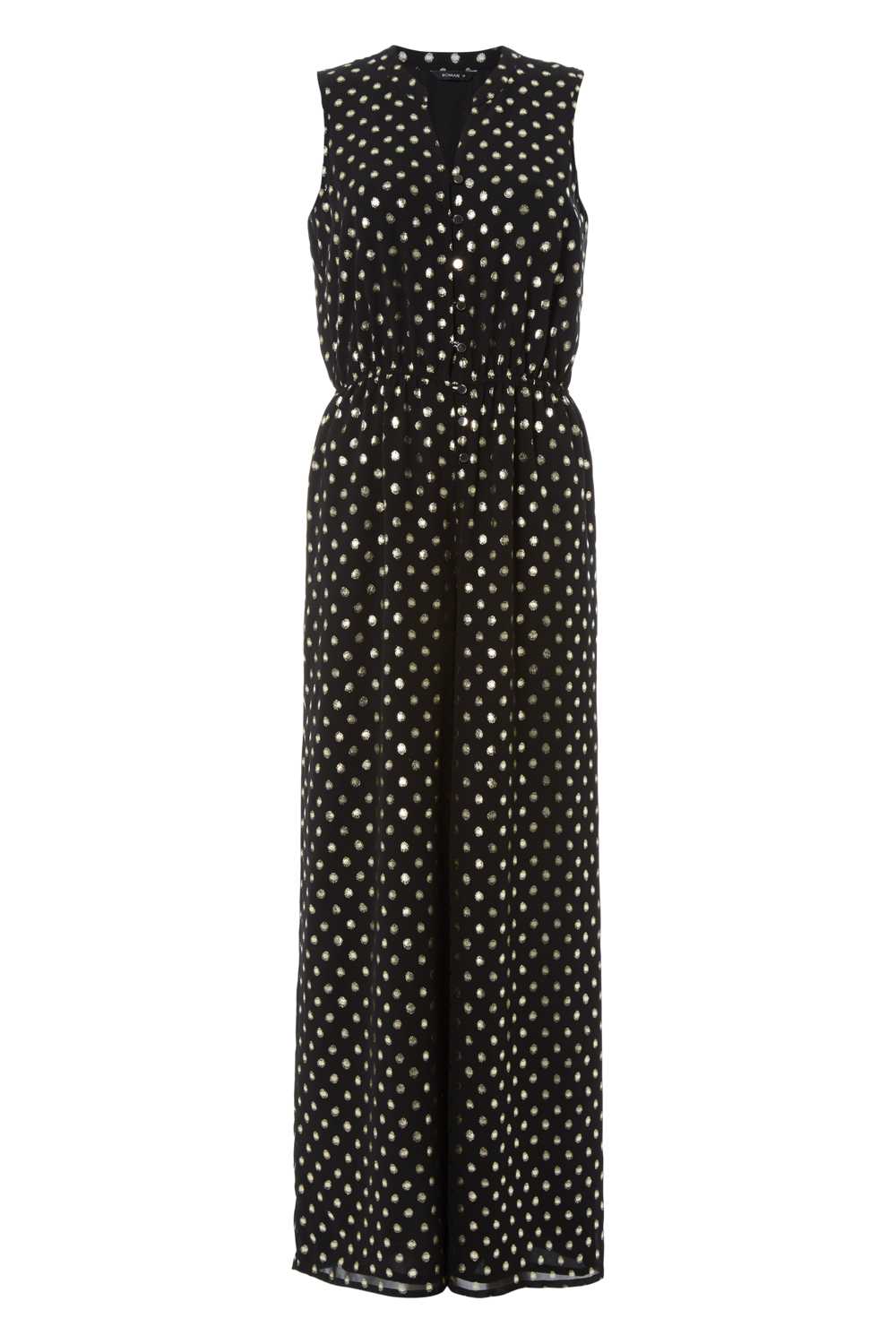 Gold Polka Dot Button Detail Jumpsuit, Image 4 of 4