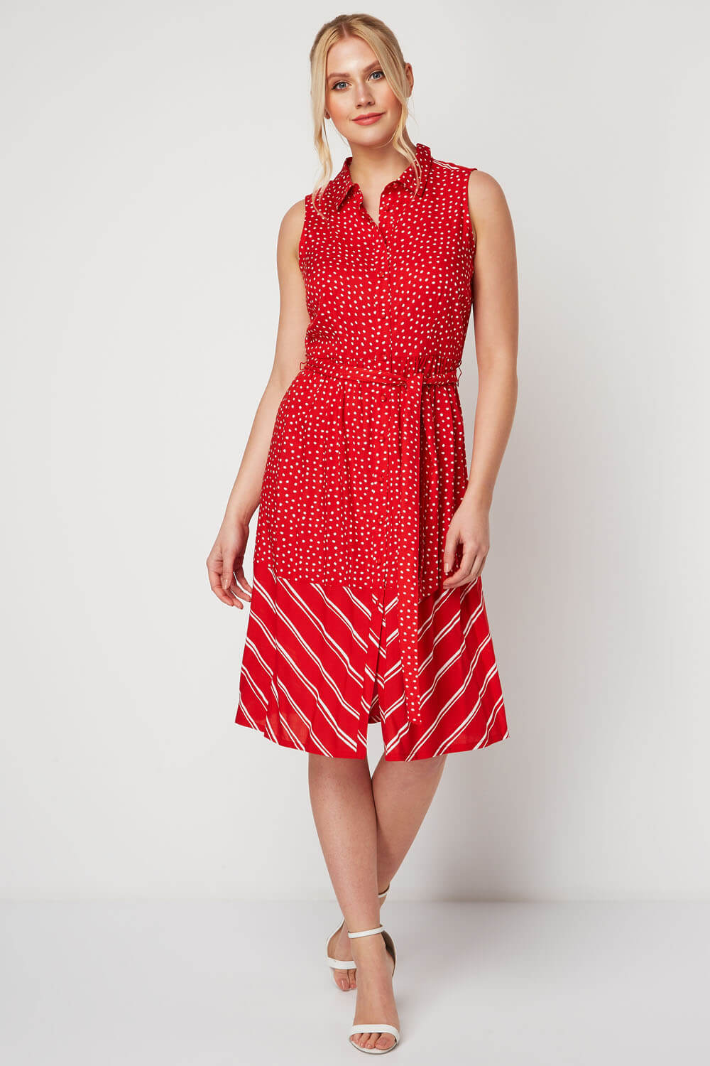 Red Contrast Print Shirt Dress, Image 2 of 5