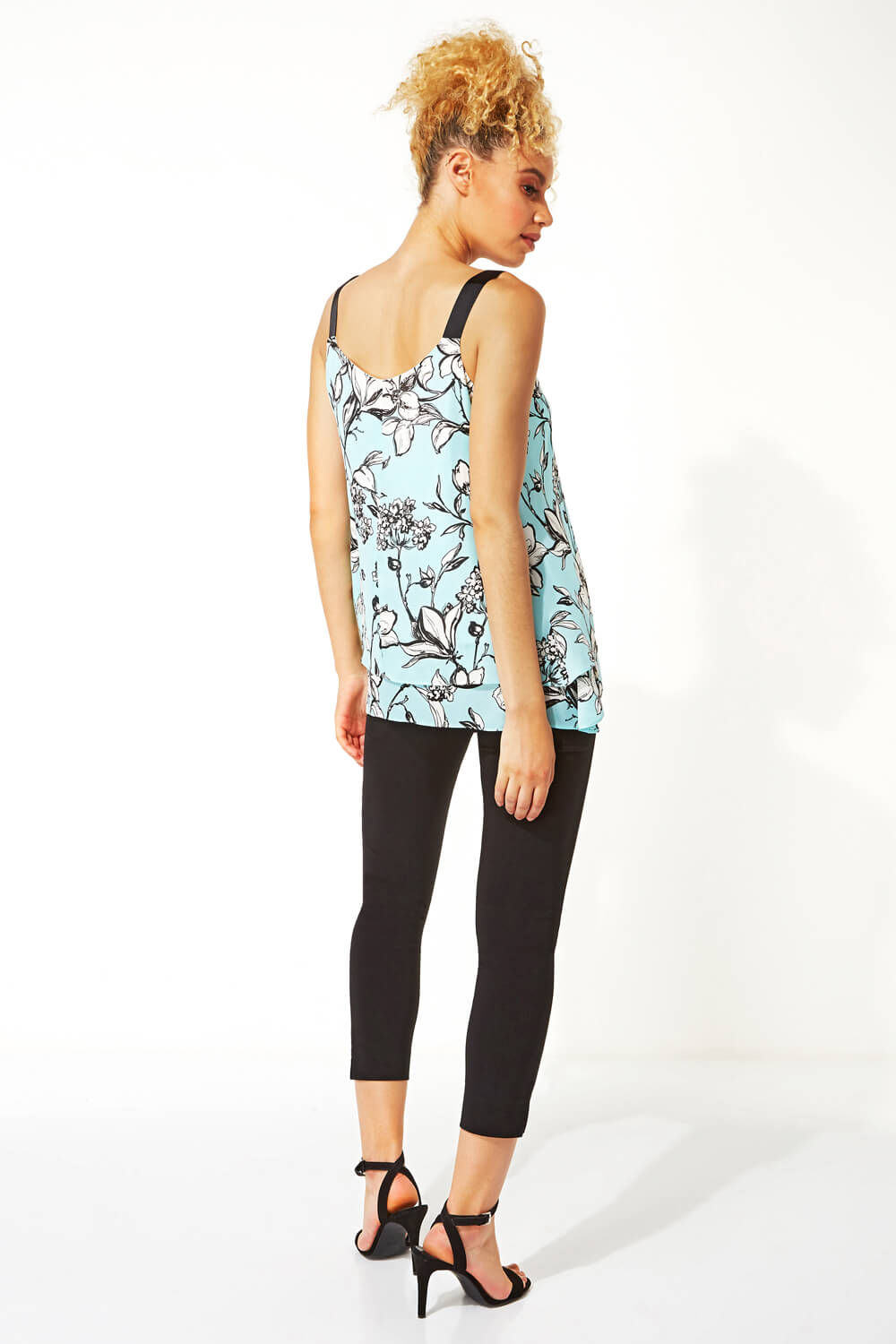 Turquoise Double Layer Floral Vest Top , Image 3 of 5