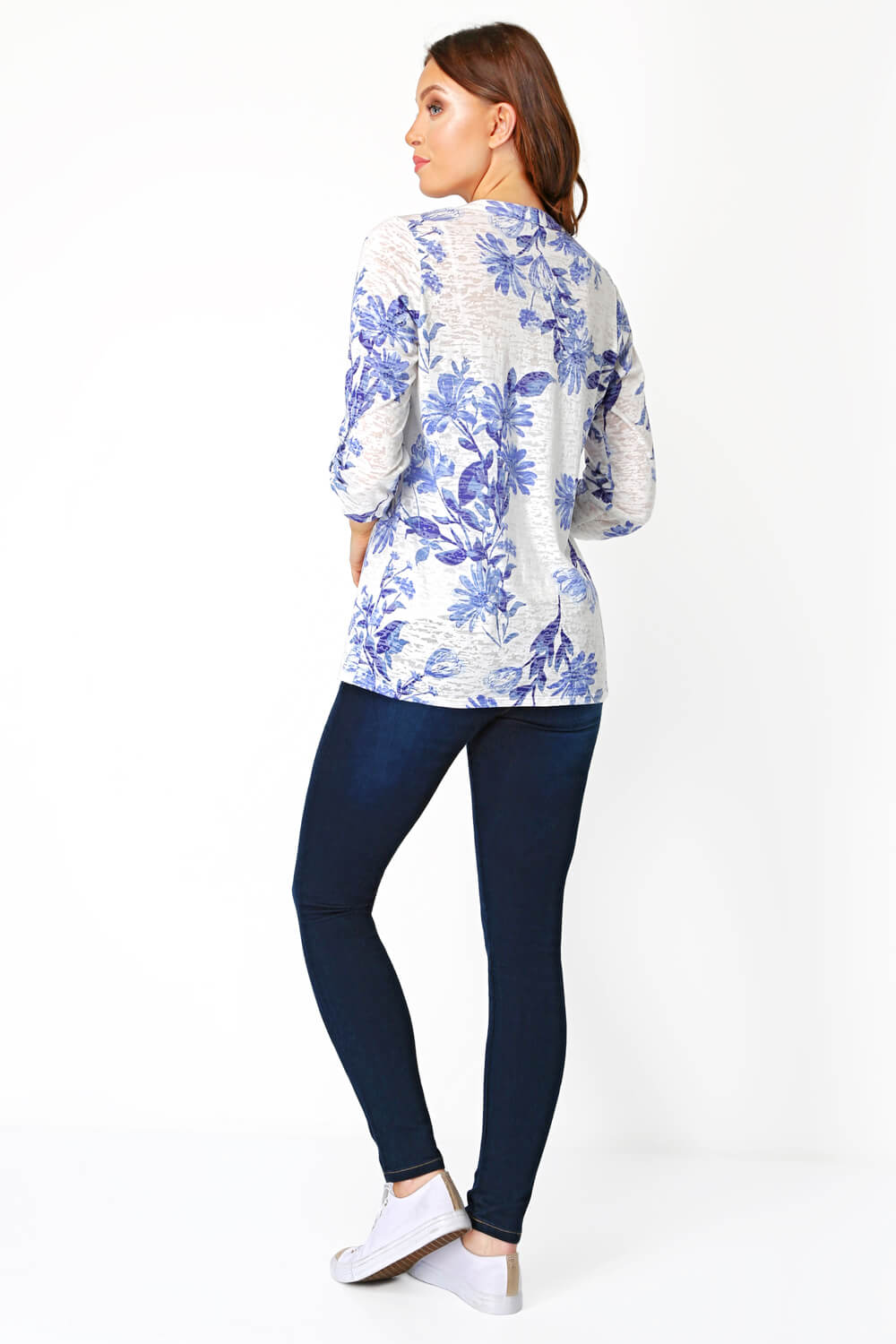 Blue Burnout Floral Jersey Shirt, Image 3 of 8