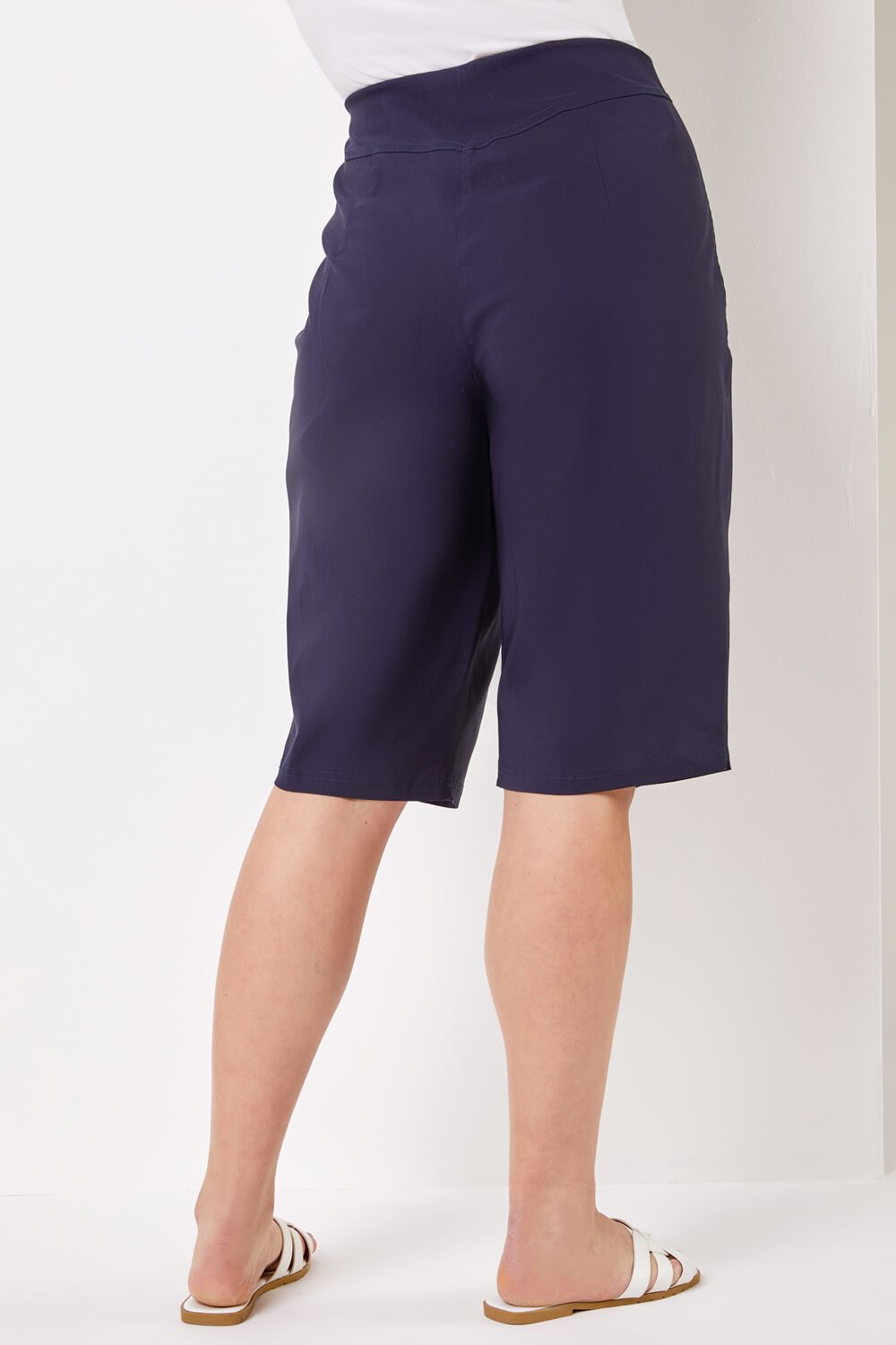 Navy  Curve Knee Length Stretch Shorts, Image 2 of 4