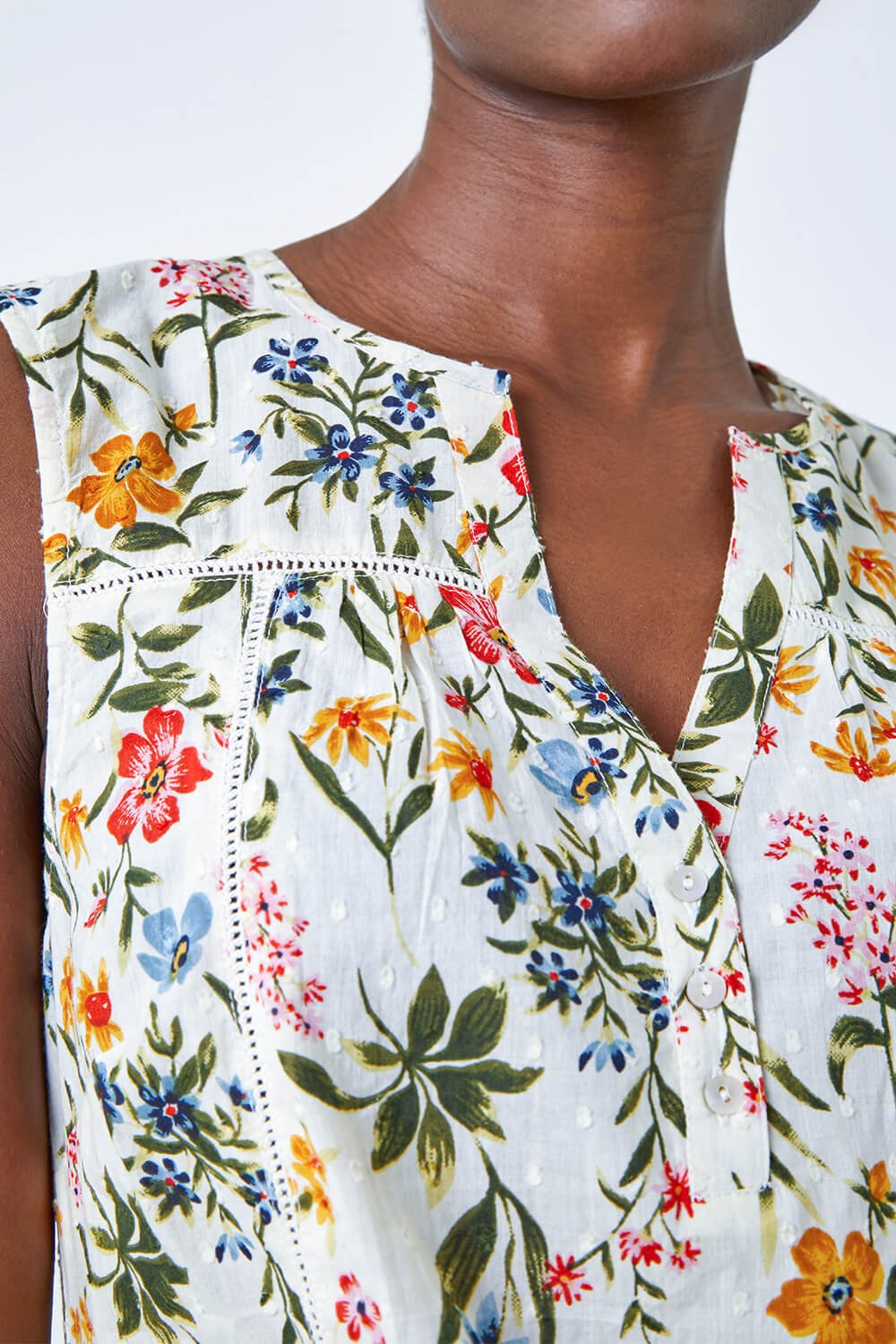 Ivory  Ditsy Floral Print Sleeveless Blouse , Image 6 of 6