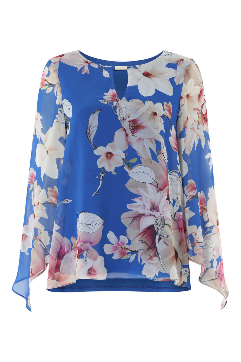 Royal Blue Floral Chiffon Overlay Top, Image 4 of 8